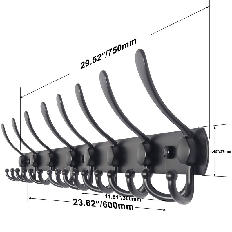 WEBI Coat Rack Wall Mount long,8 Tri Hooks for Hanging,30 inch Hook Rack Rail,Coat Hanger Wall Mounted for Clothes,Jacket,Hats,White - Image 2